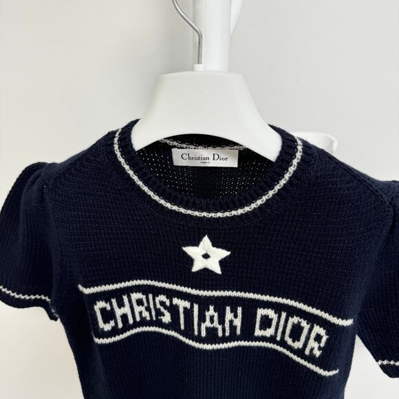 Christian Dior Short-Sleeved Sweater Navy Blue Cashmere and Wool Knit - Picture 6 of 12